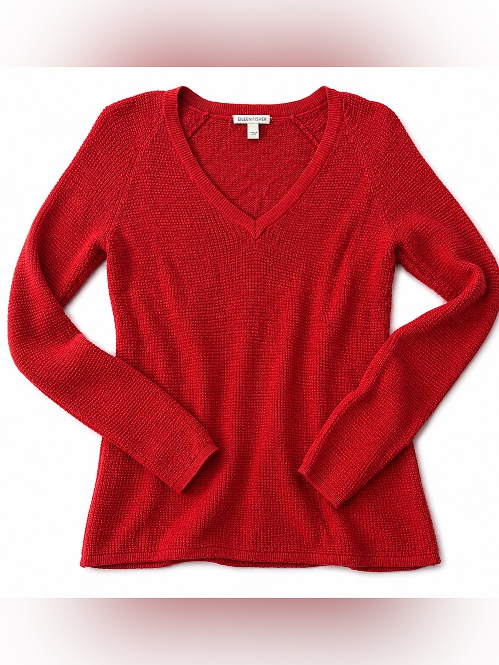 Eileen Fisher Red V-Neck Lightweight Breezy knit long sleeve top